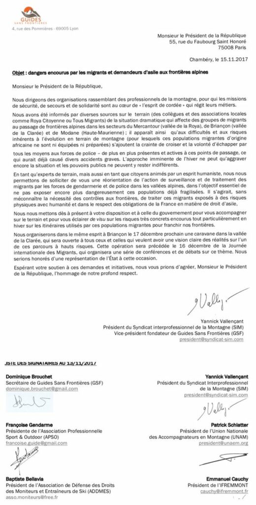 Open letter from the Citizen Collective of Névache addressed to the President of the French Republic, Emmanuel Macron. December 2017.